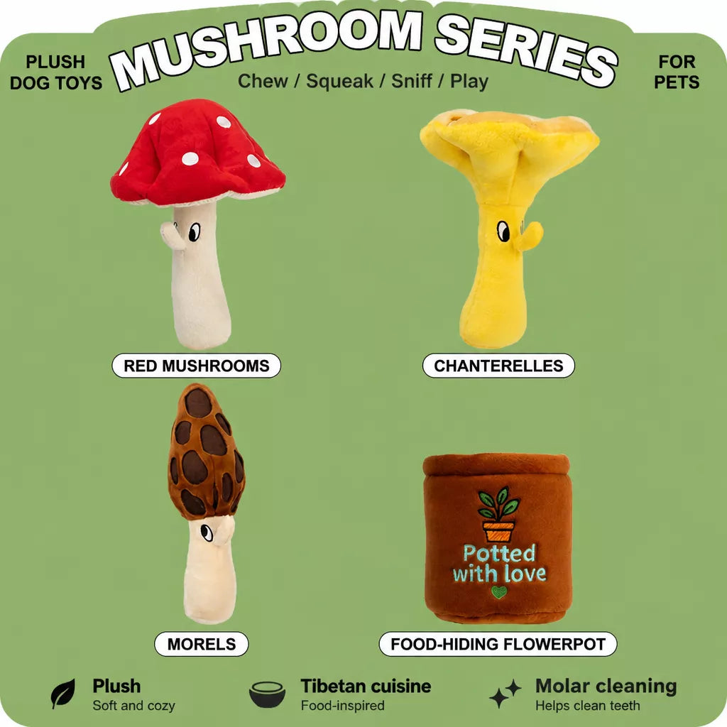 Corduroy Mushroom Treat-Hiding Dog Toy
