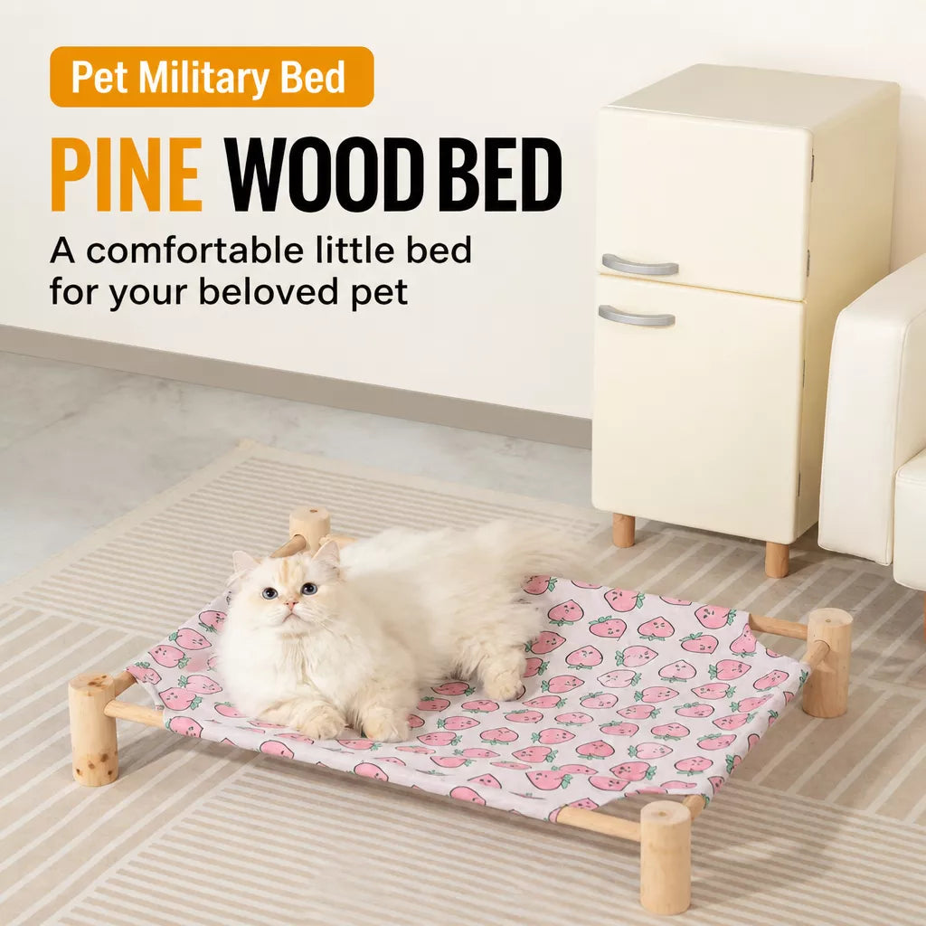 Elevated Cat & Small Pet Bed with Solid Wood Frame