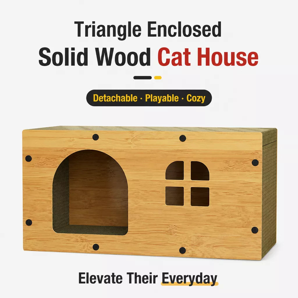 Corrugated Cardboard Cat House with Integrated Scratching Surface