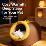Enclosed Plush Pet Cave Bed with Carry Handle
