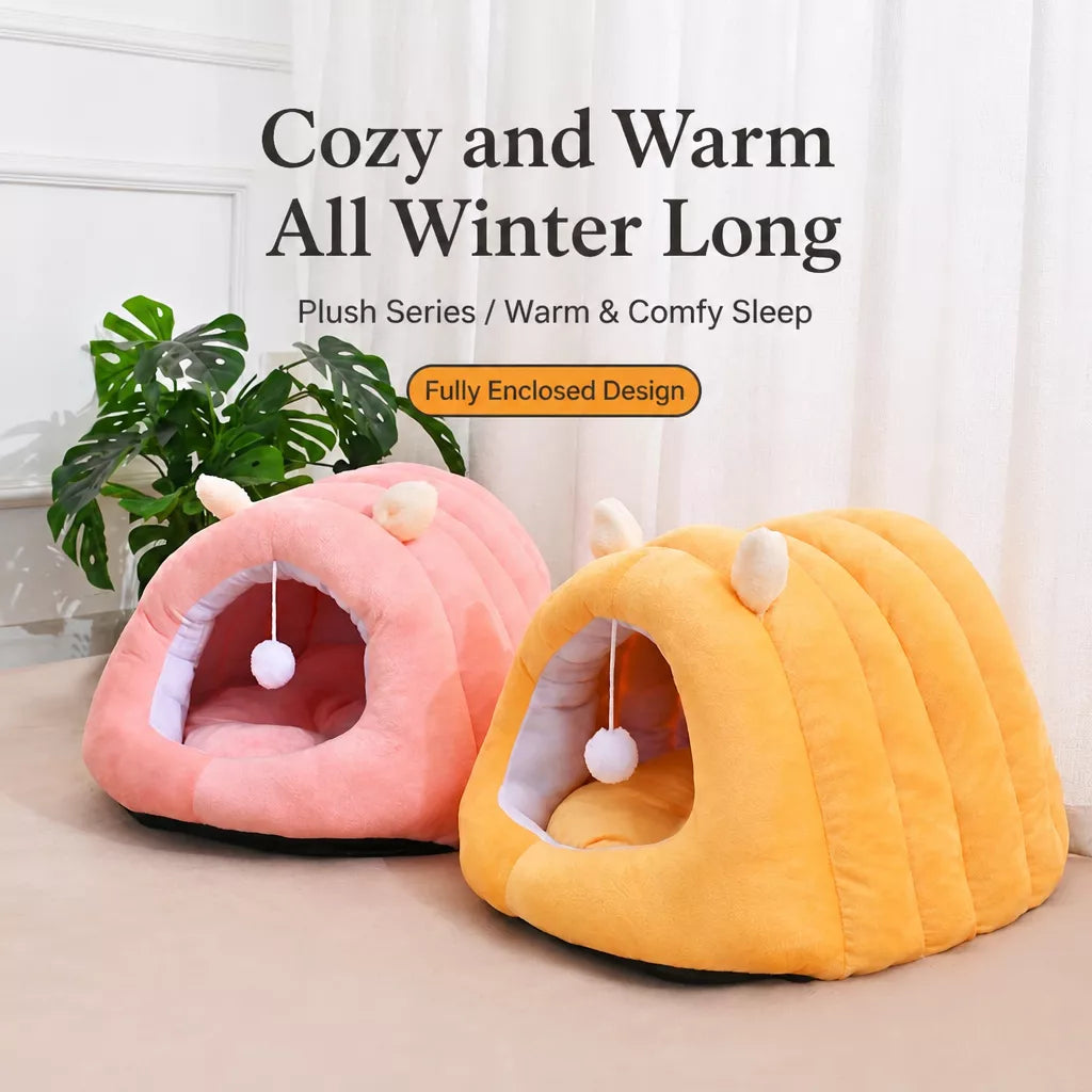 Semi-Enclosed Cat Bed with Tunnel