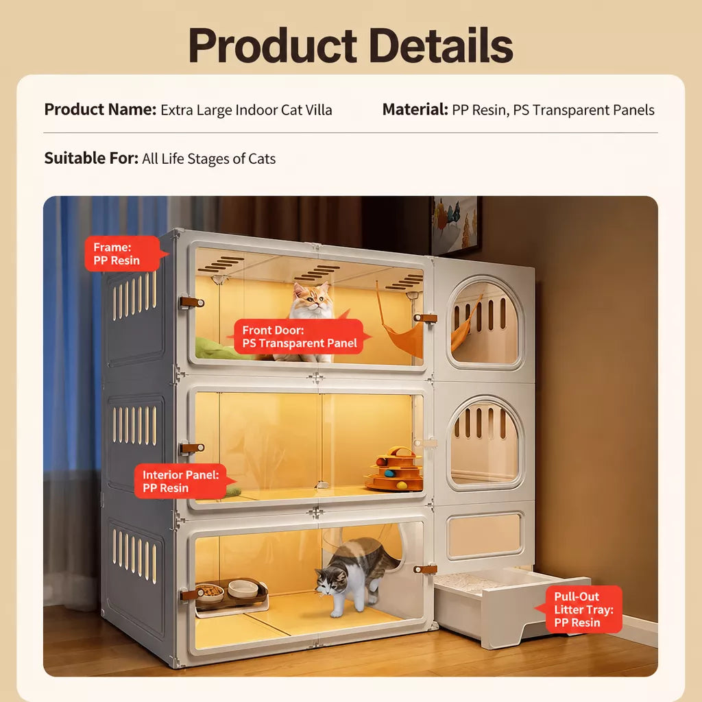 Indoor Cat Enclosure with Integrated Litter Area