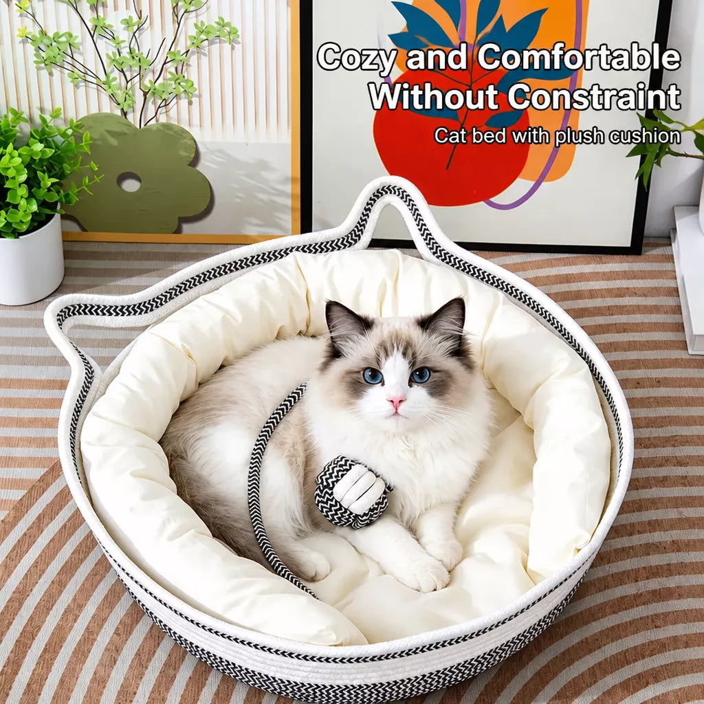 Enclosed Cat Bed with Scratching Pad and Removable Cushion