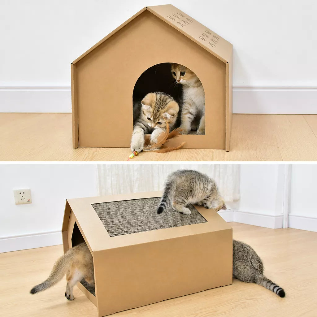 Corrugated Cardboard Cat House and Scratcher