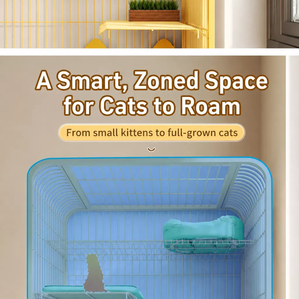 Large Multi-Tier Indoor Cat Enclosure with Litter Box