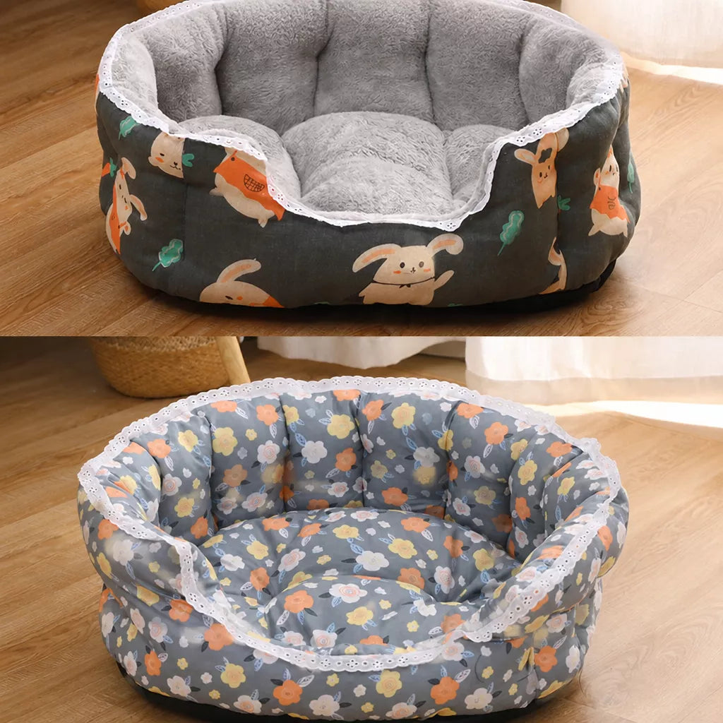 Semi-Enclosed Plush Pet Bed for Cats and Small Dogs
