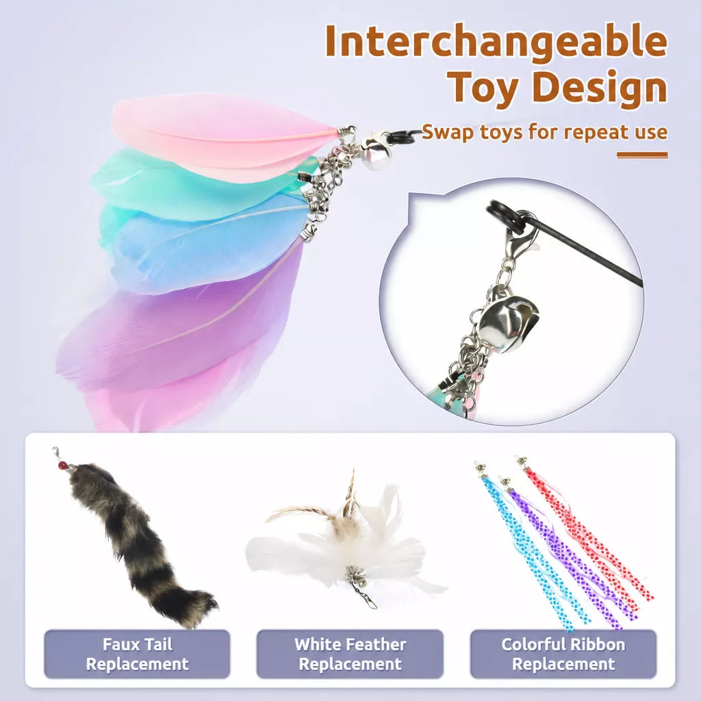 Cat Wand Toy with Feather Replacement Heads