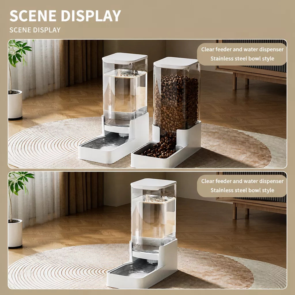 Automatic Pet Feeder & Water Dispenser with Dual Bowls