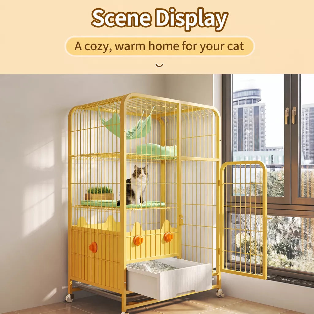 Large Multi-Tier Indoor Cat Enclosure with Litter Box