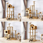 Solid Wood Cat Tree with Hideaway and Scratching Posts