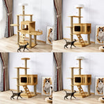 Solid Wood Cat Tree with Hideaway and Scratching Posts