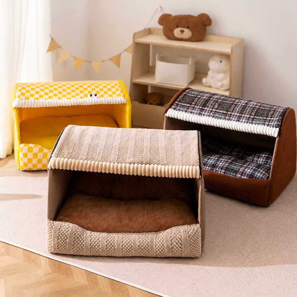 Enclosed Dog Bed with House-Style Design