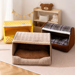 Enclosed Dog Bed with House-Style Design