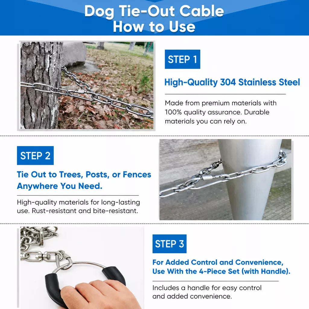 304 Stainless Steel Chain Dog Leash, Collar & Handle Set
