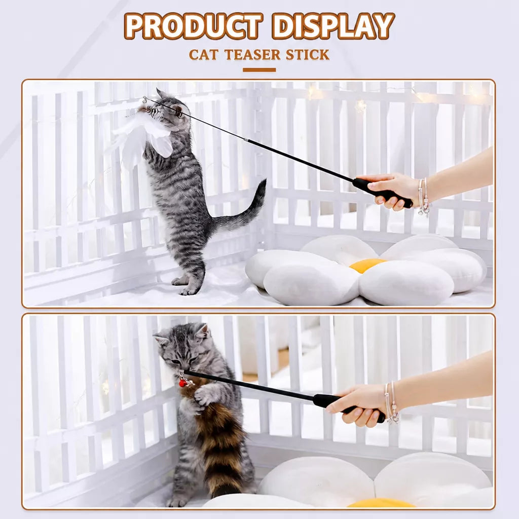 Cat Wand Toy with Feather Replacement Heads