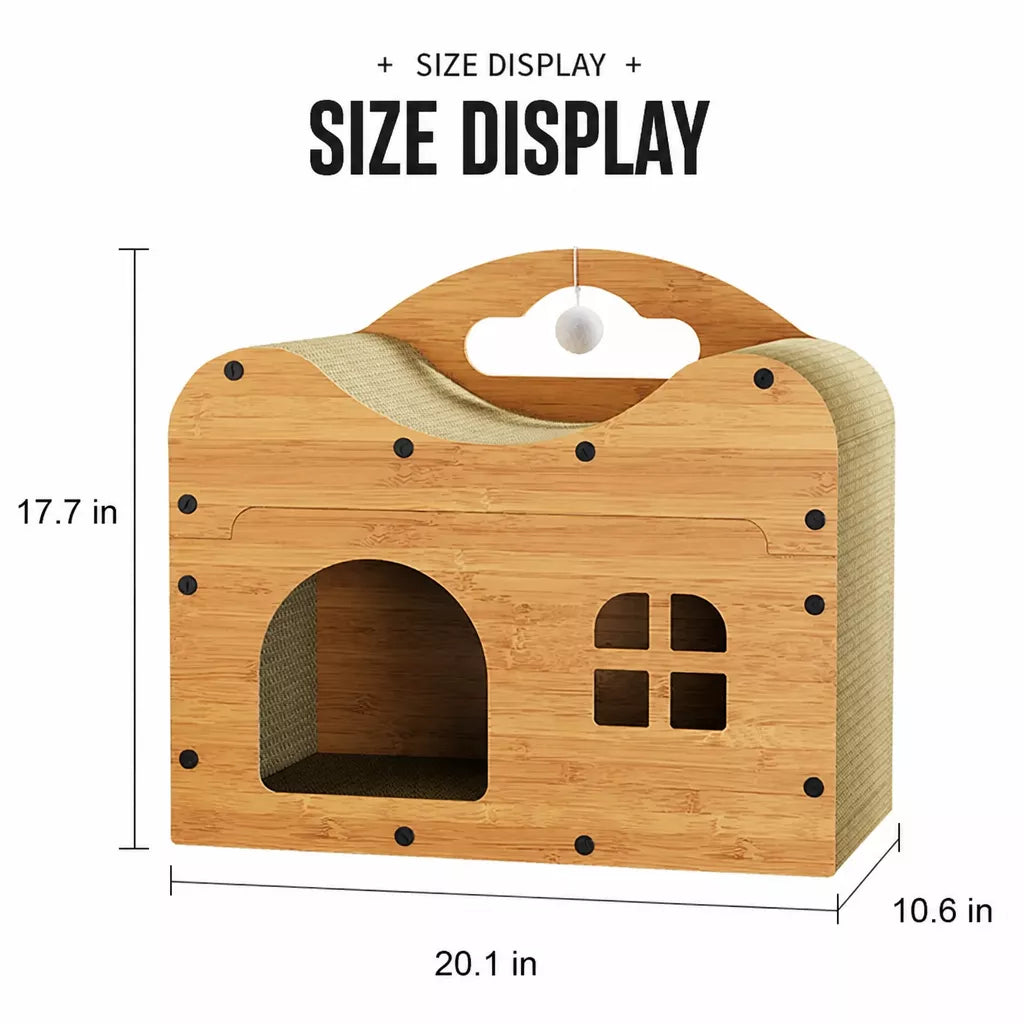 Corrugated Cardboard Cat House with Integrated Scratching Surface