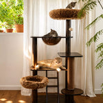 Rubberwood Cat Tree with Enclosed Bed
