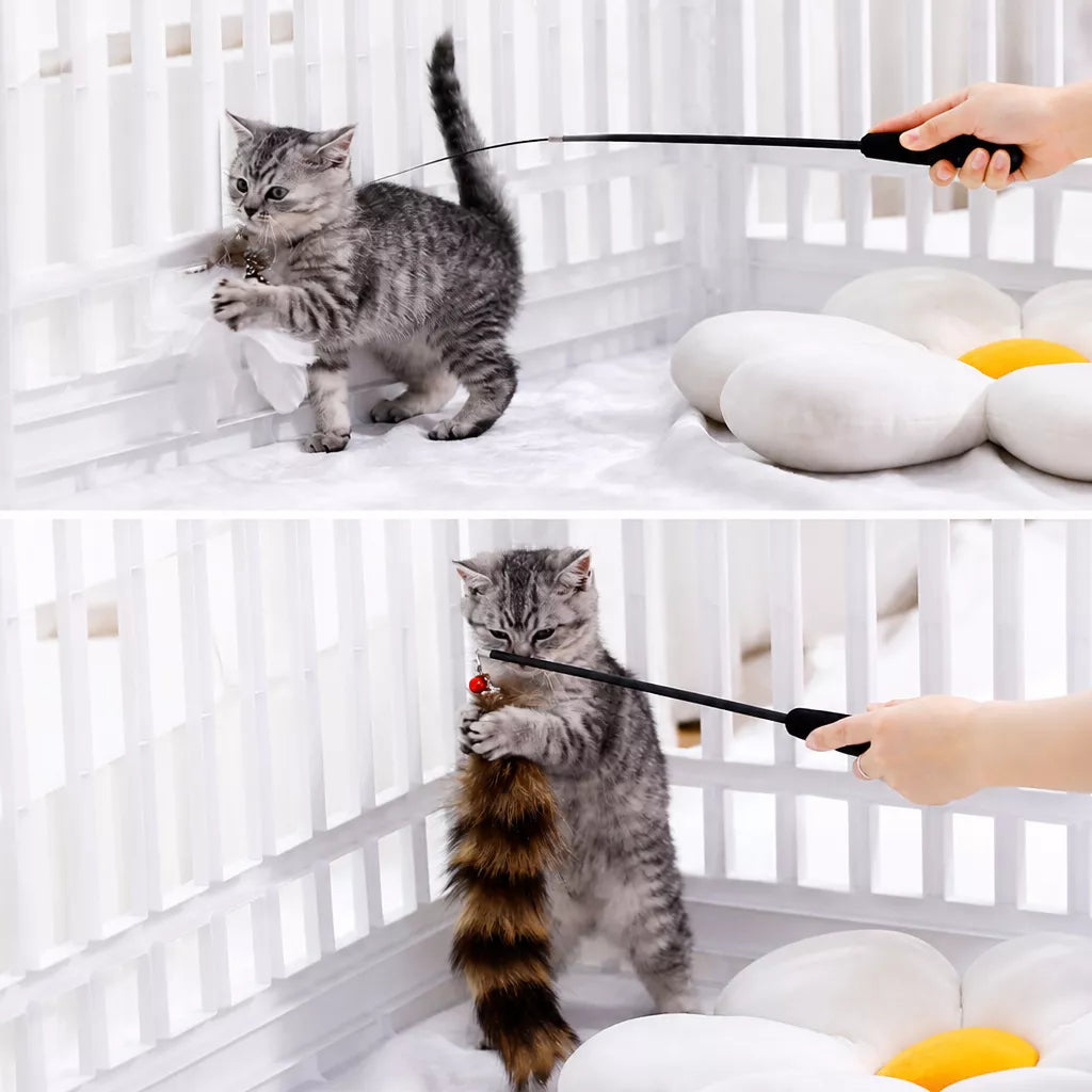 Cat Wand Toy with Feather Replacement Heads