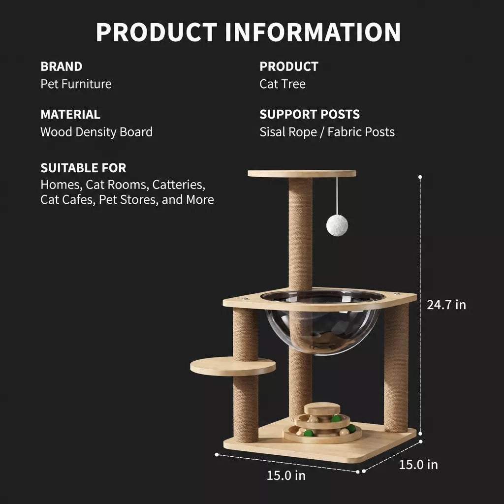 Space Pod Cat Tree with Scratching Post and Play Wheel