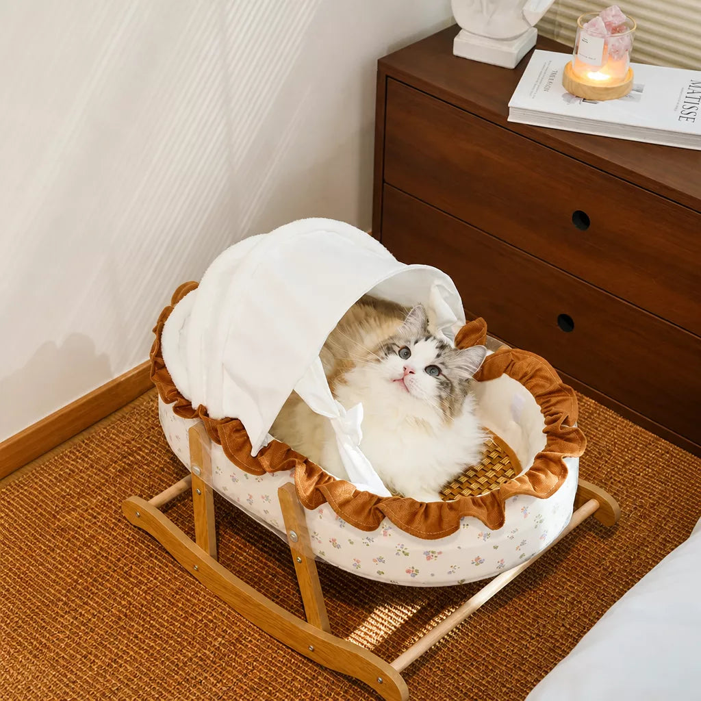 French-Style Cat Bed with Rocking Cradle Base