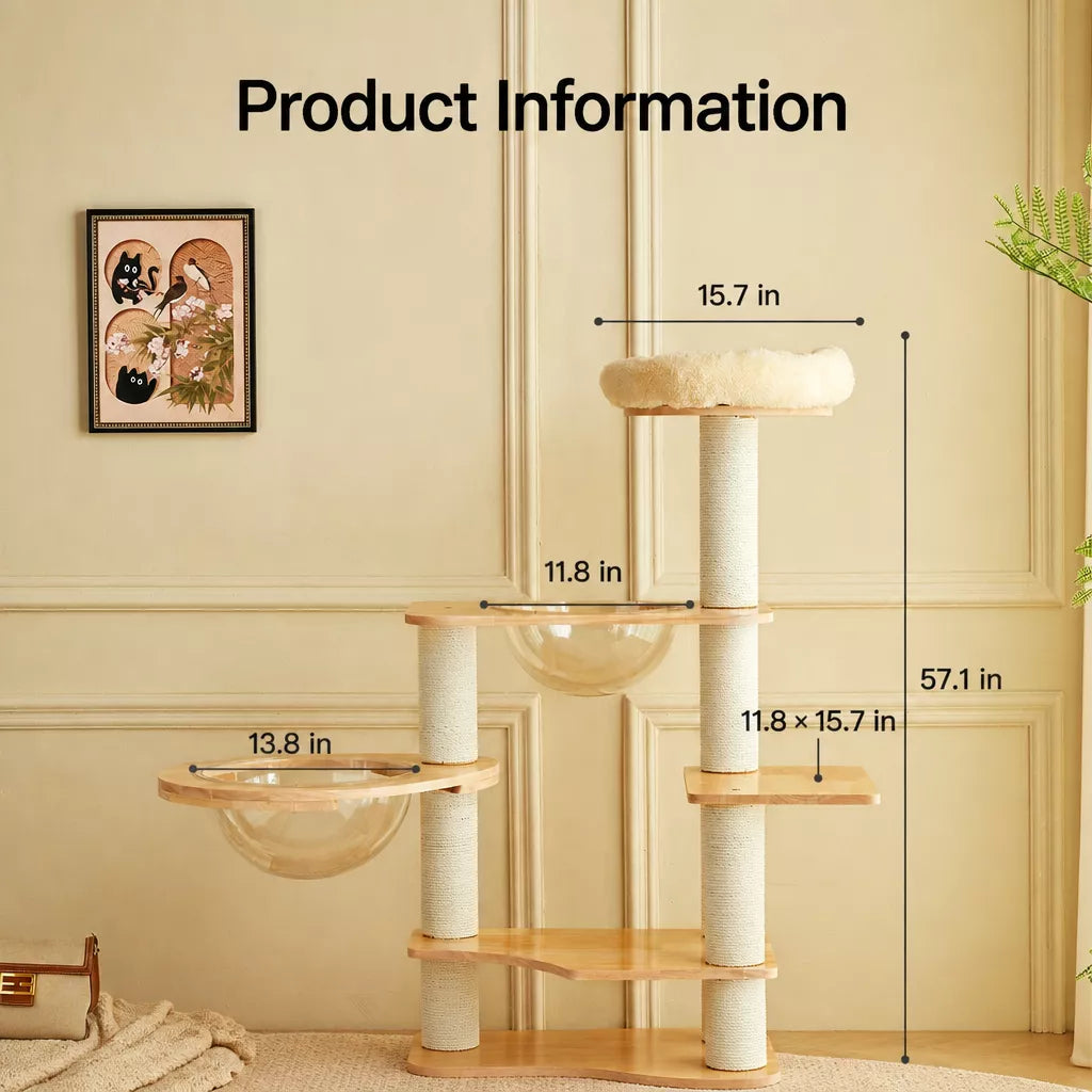Solid Wood Cat Tree with Scratching Post and Hideaway