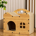 Corrugated Cardboard Cat House with Integrated Scratching Surface