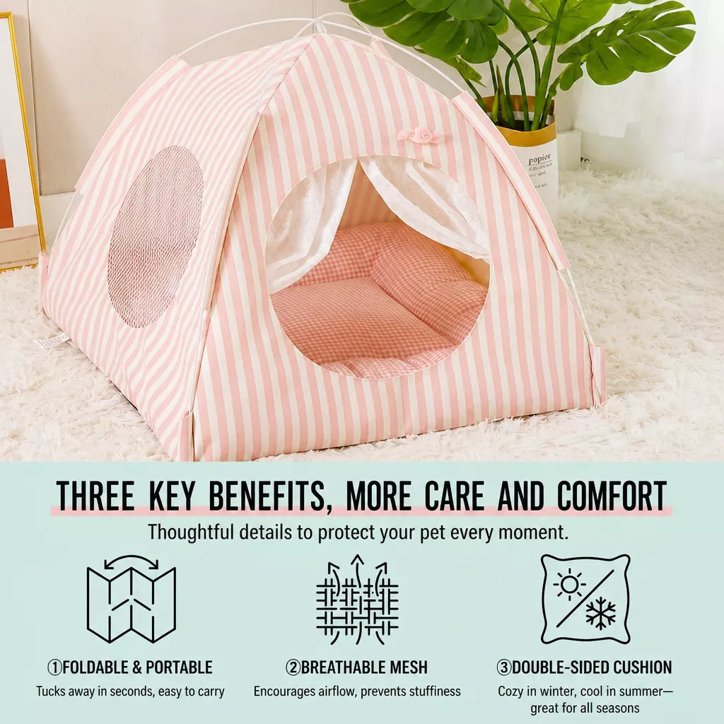 Indoor Cat & Dog Tent Bed with Removable, Washable Cushion