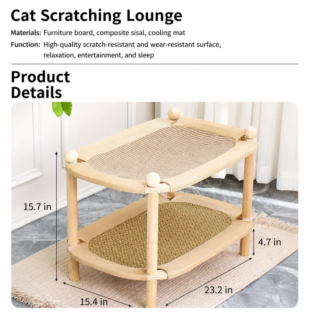 Two-Tier Wooden Cat Bed with Sisal Scratching Mat