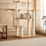Solid Wood Cat Tree with Scratching Post and Hideaway