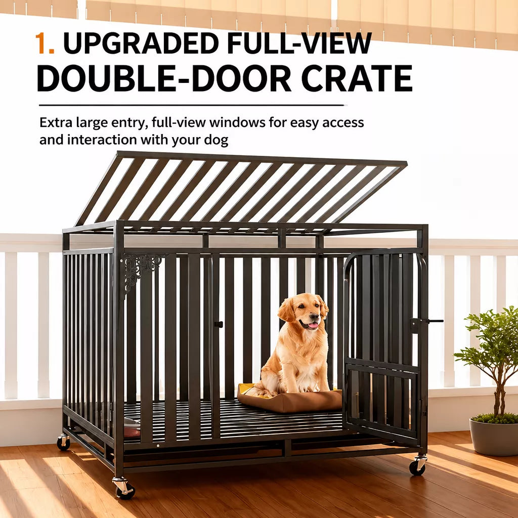 Metal Dog Crate with Waste Tray for Small to Large Dogs