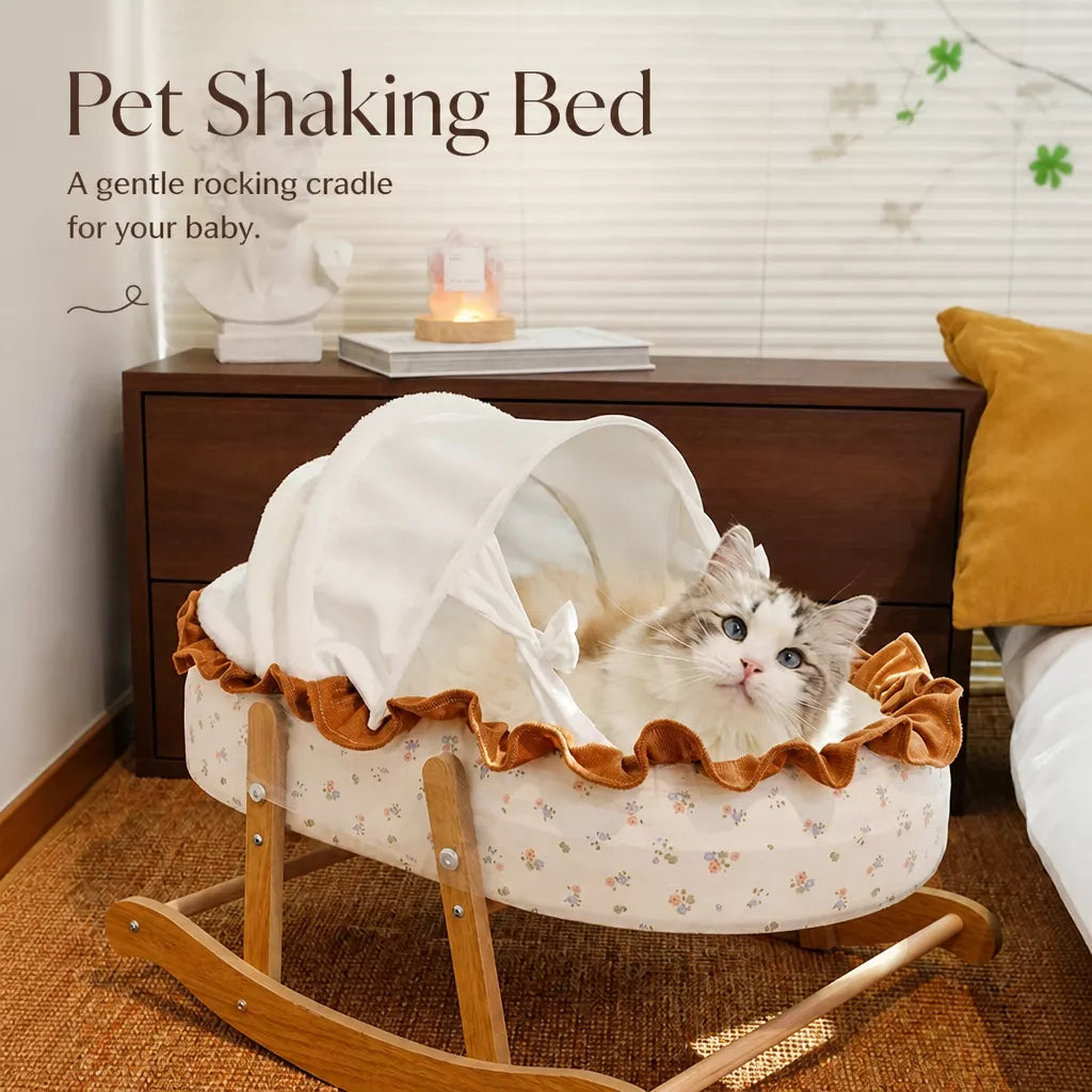 French-Style Cat Bed with Rocking Cradle Base