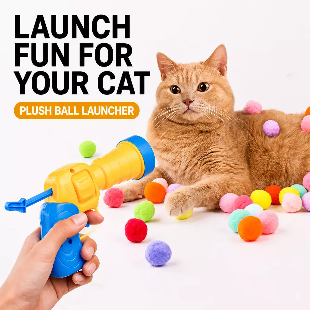 Cat Toy Ball Launcher Set with Plush and EVA Balls