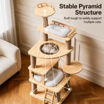 Solid Wood Cat Tree with Hideaways, Perches and a Scratch Toy