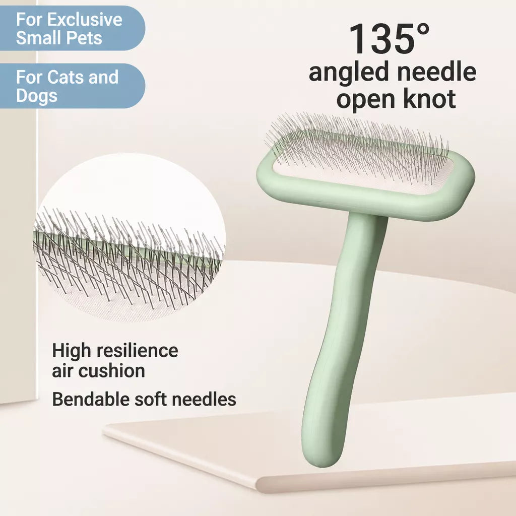 Stainless Steel Curved-Handle Pin Brush for Dogs & Cats