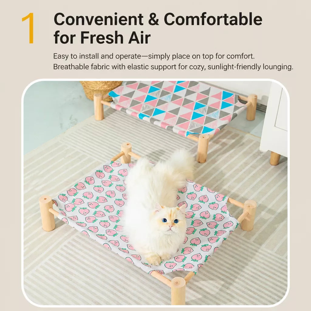Elevated Cat & Small Pet Bed with Solid Wood Frame