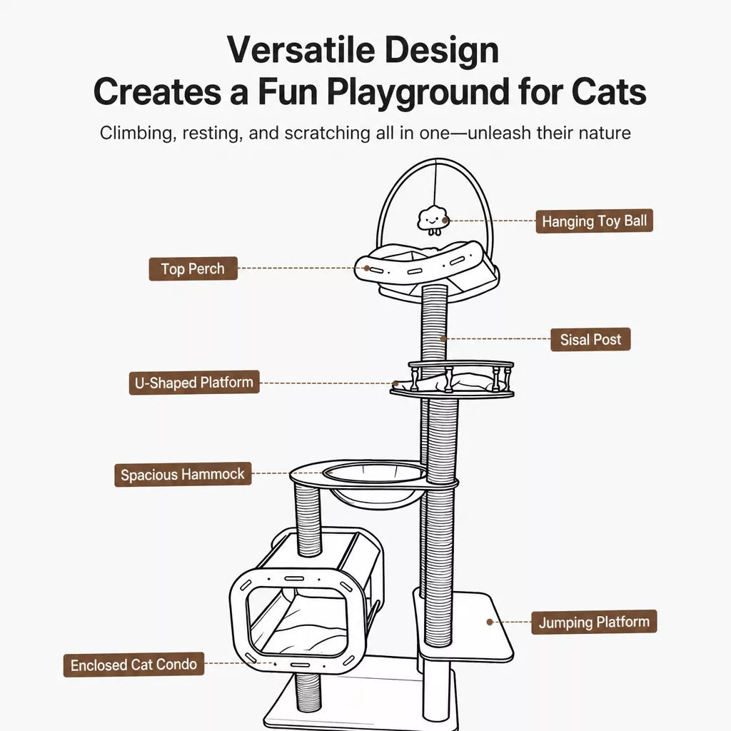Multi-Level Cat Tree with Hideaway, Capsule Perch and Scratching Posts