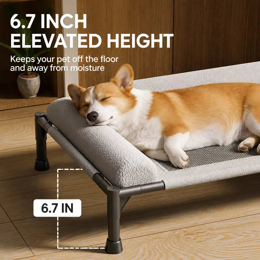 Elevated Faux Leather Dog Bed with Three-Sided Design