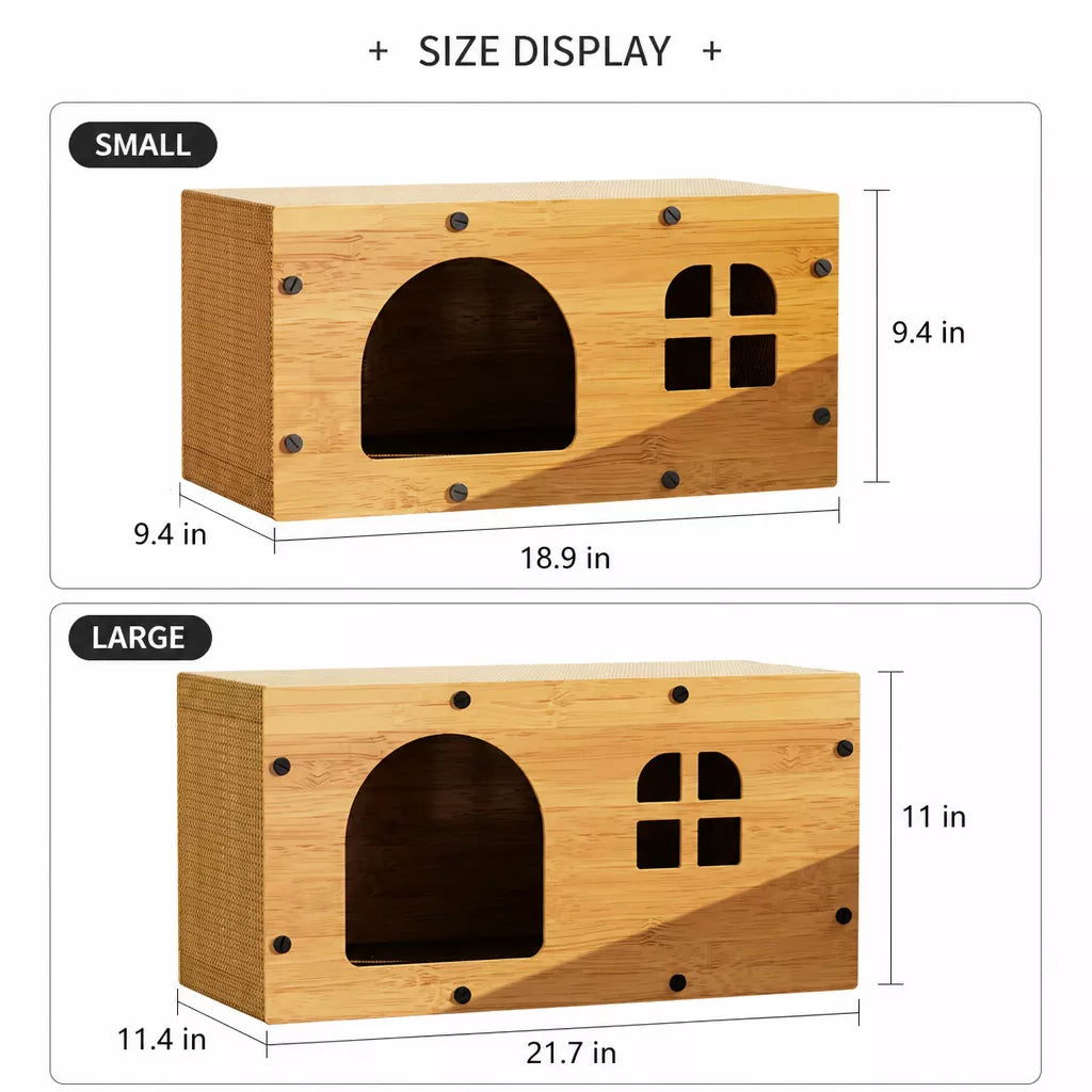 Corrugated Cardboard Cat House with Integrated Scratching Surface