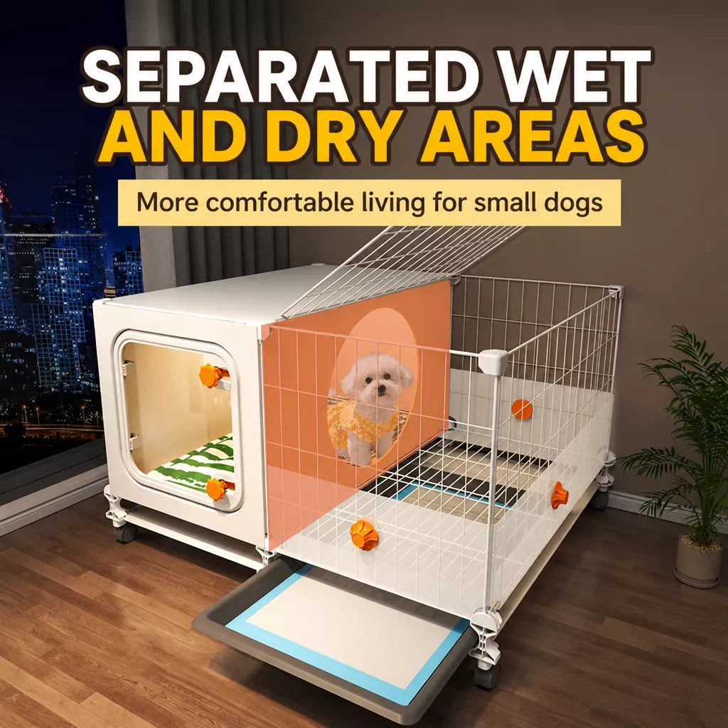 Small Dog Crate with Separate Rest and Potty Areas