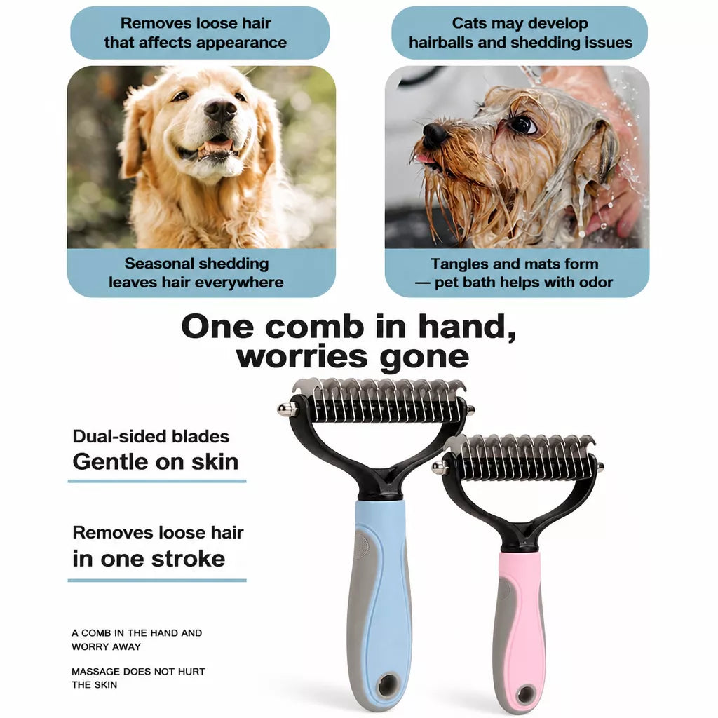 Pet Deshedding Rake and Detangling Comb for Dogs and Cats