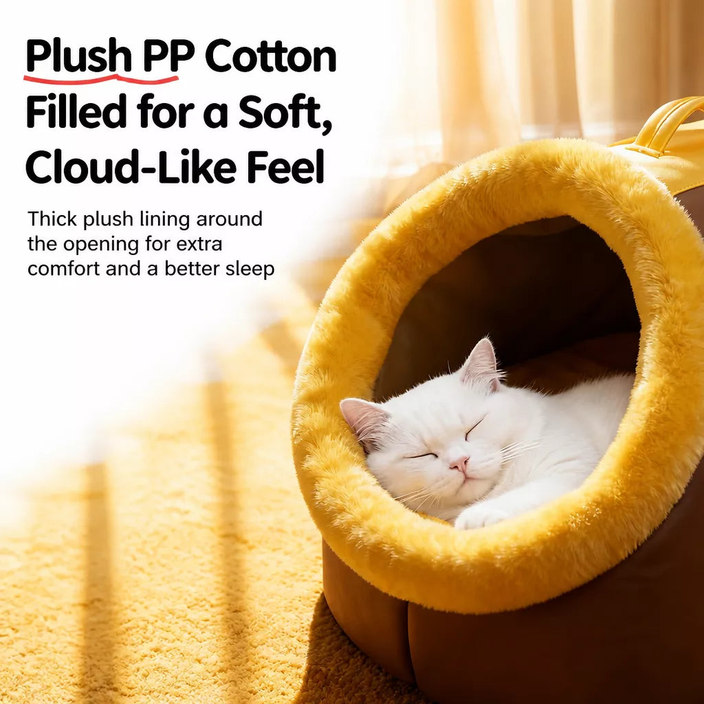 Enclosed Plush Pet Cave Bed with Carry Handle