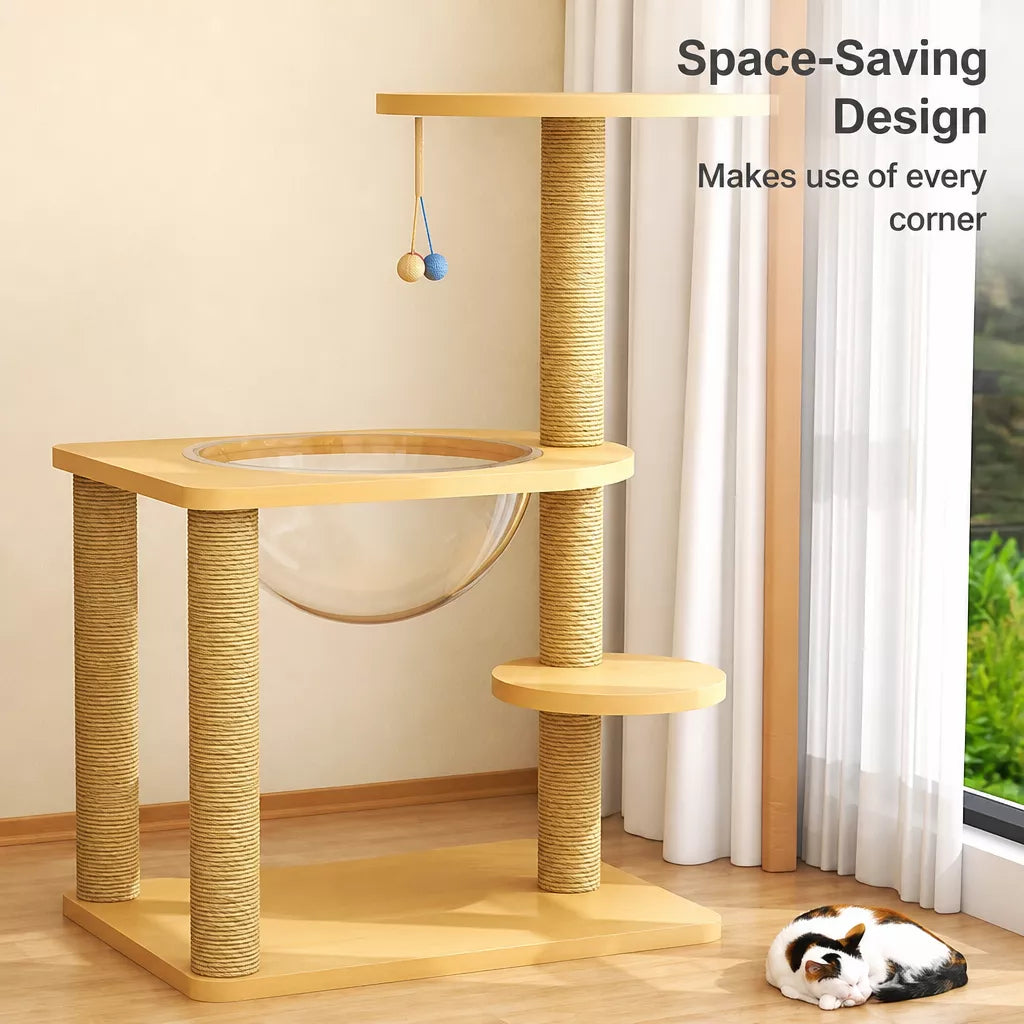 Cat Tree with Enclosed Cat House and Scratching Board