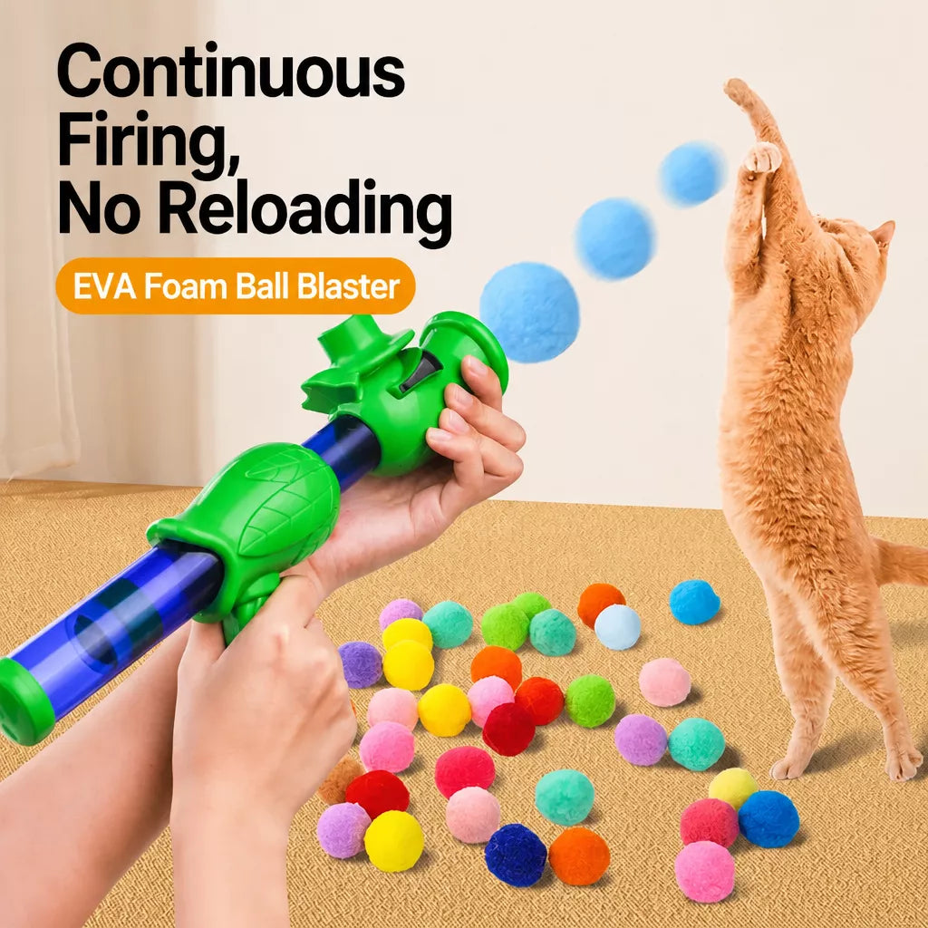 Cat Toy Ball Launcher Set with Plush and EVA Balls