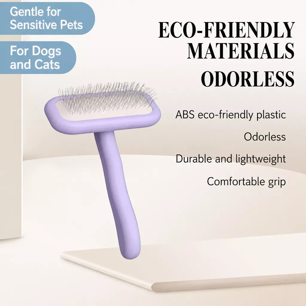 Stainless Steel Curved-Handle Pin Brush for Dogs & Cats