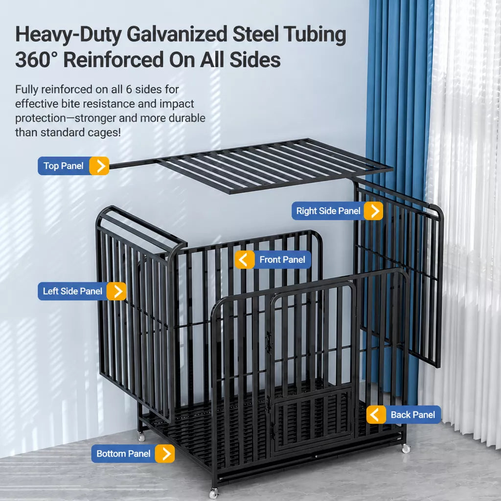 Indoor Dog Crate with Divider, Tray & Locking Casters