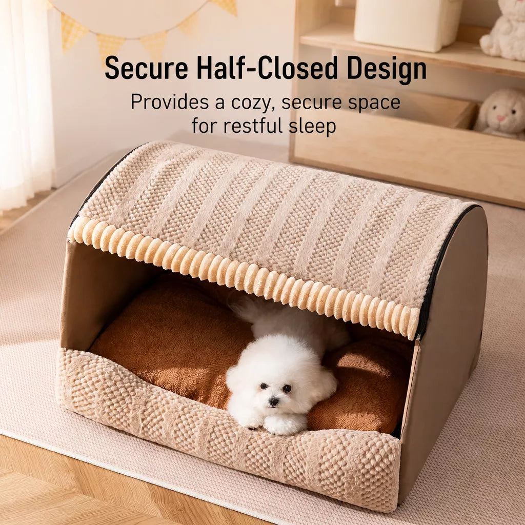 Enclosed Dog Bed with House-Style Design