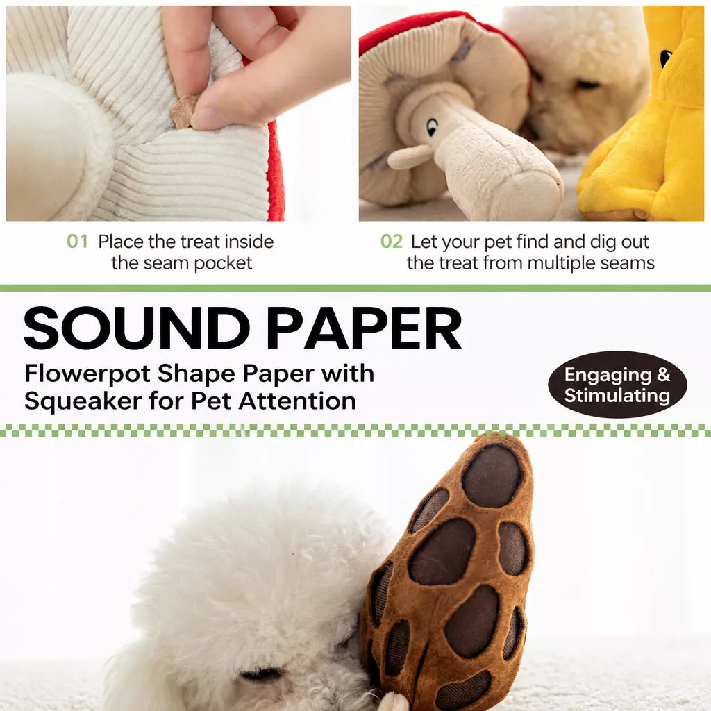 Corduroy Mushroom Treat-Hiding Dog Toy