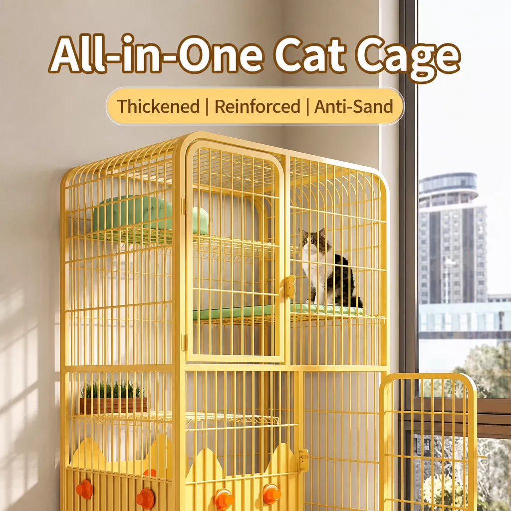 Large Multi-Tier Indoor Cat Enclosure with Litter Box