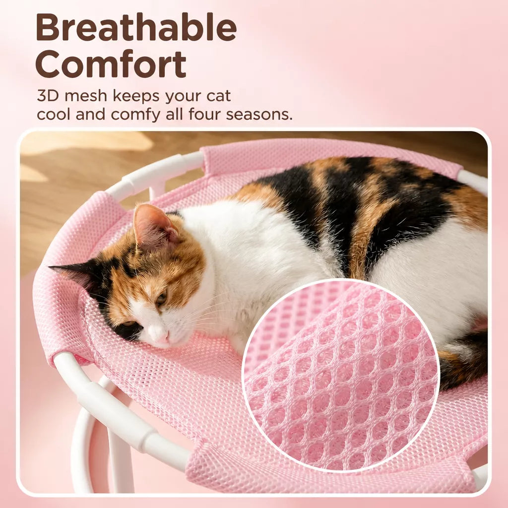 Elevated Round Pet Bed with Breathable Hammock