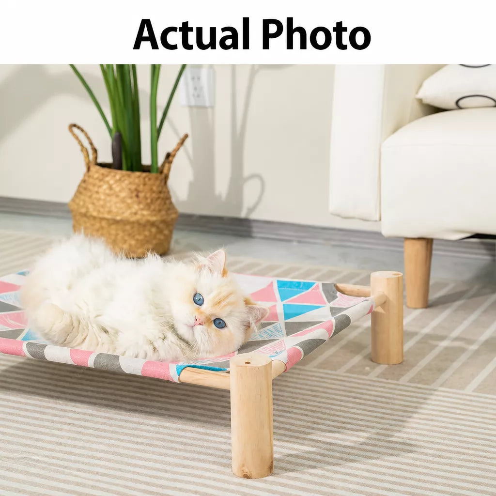 Elevated Cat & Small Pet Bed with Solid Wood Frame